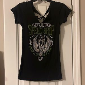 Black Affliction Speed Shop American Customs shirt.